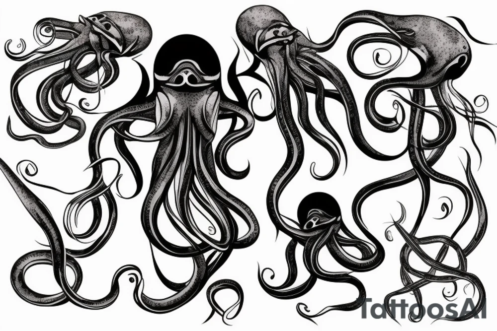 large squid with long tentacles tattoo idea