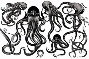 large squid with long tentacles tattoo idea