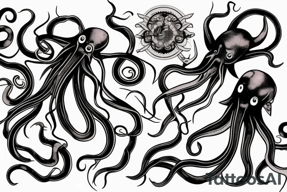 large squid with long tentacles tattoo idea