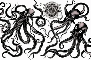 large squid with long tentacles tattoo idea