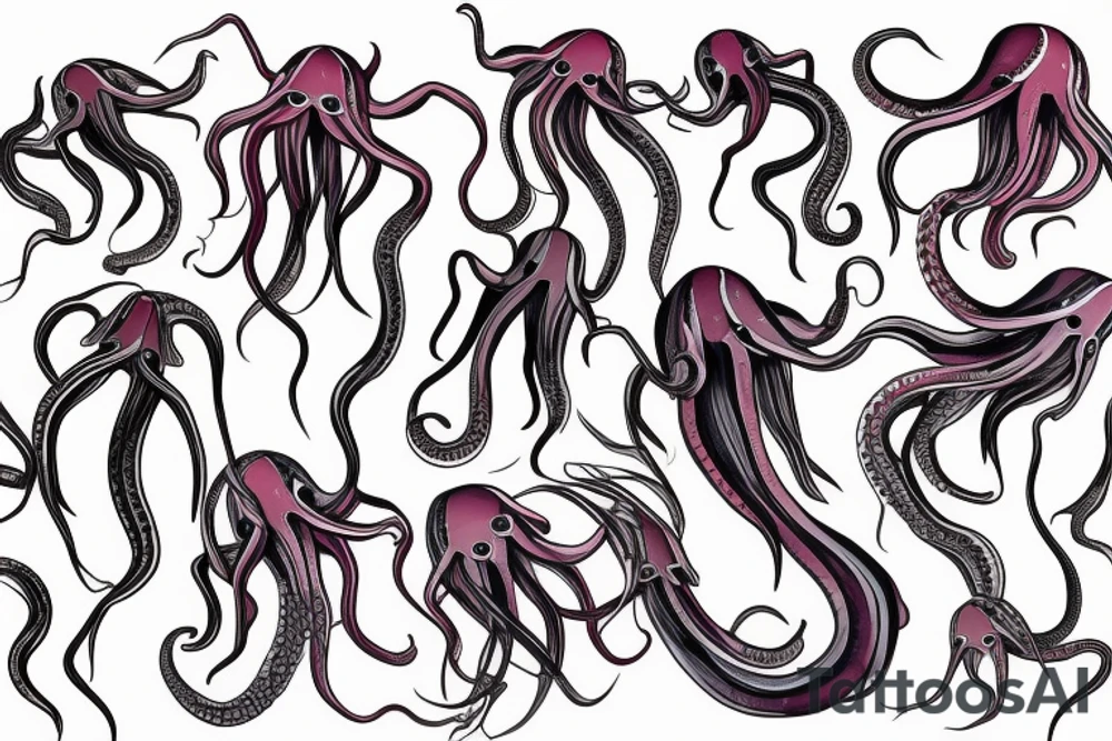 large colored squid with long tentacles on the back tattoo idea