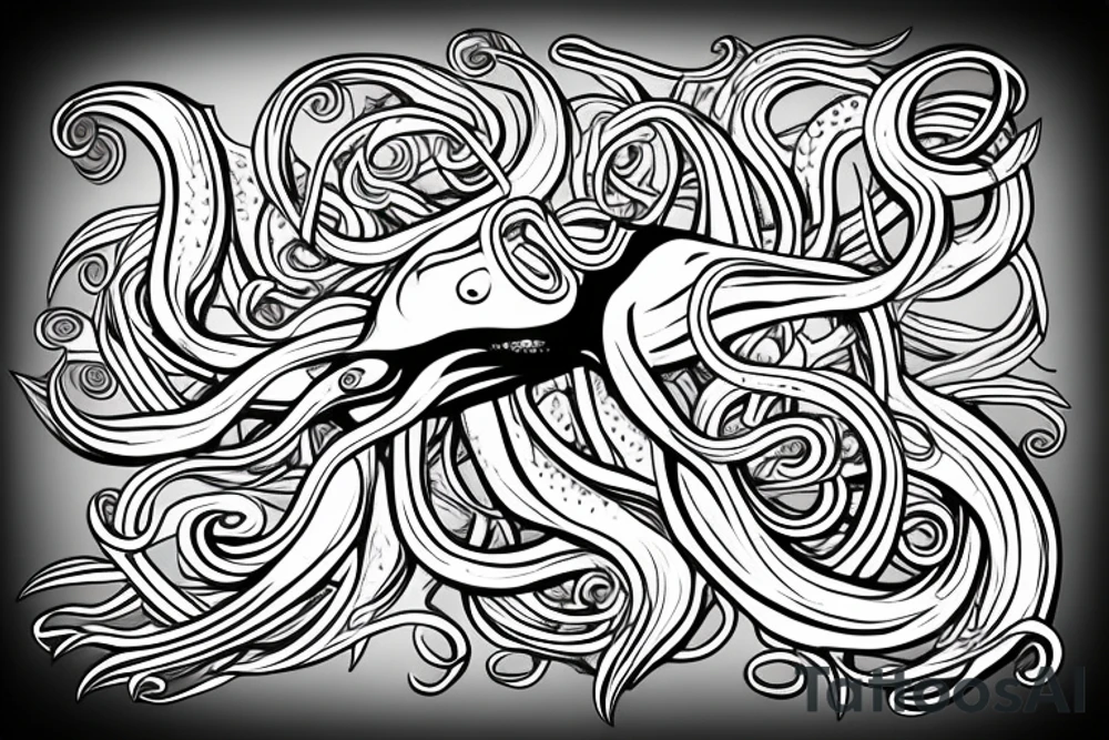 large colored squid with long tentacles on the back tattoo idea