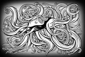 large colored squid with long tentacles on the back tattoo idea