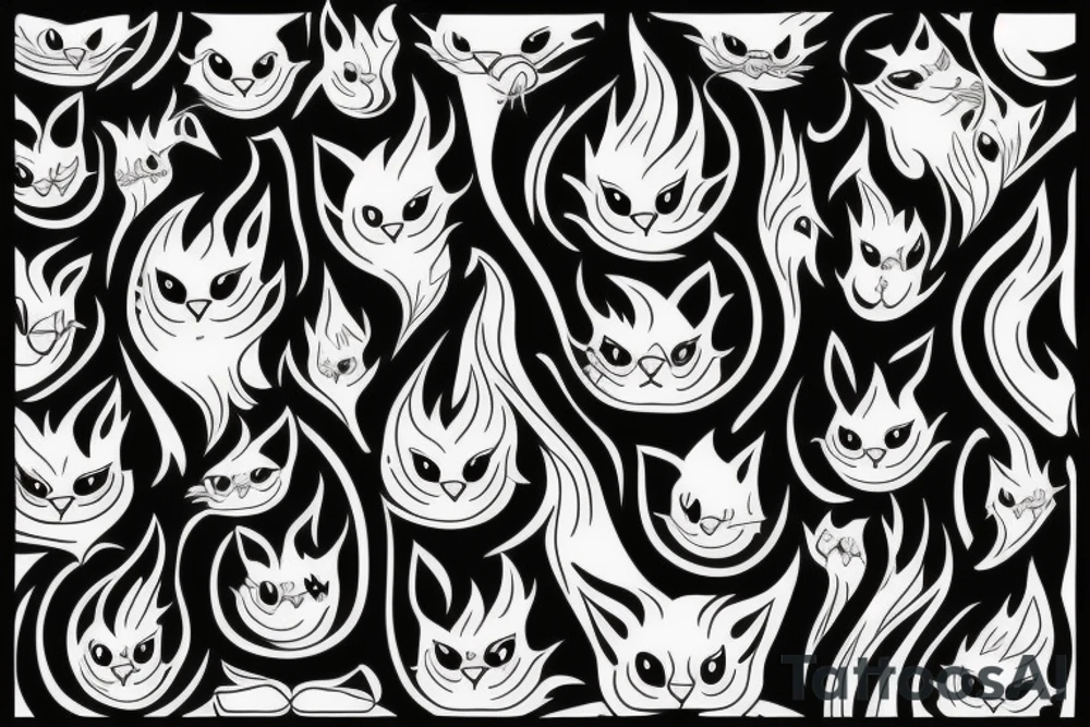Cat flames can be destroyed by cat water tattoo idea