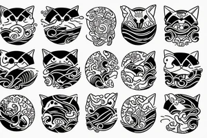Burning cat is drowning in the water with waves tattoo idea