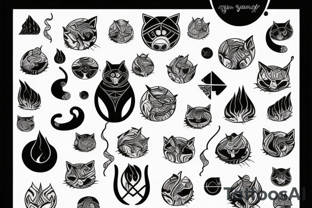 Burning cat is drowning in the water with waves tattoo idea Burning cat is drowning in the water with waves tattoo idea