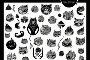Burning cat is drowning in the water with waves tattoo idea