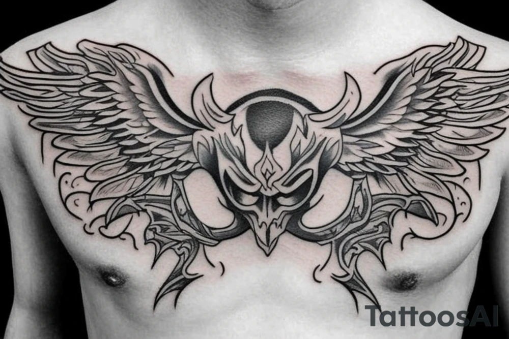 small devil wings on chest tattoo idea