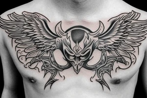 small devil wings on chest tattoo idea