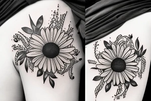 daisy covered in spiderwebs with a little ladybug tattoo idea