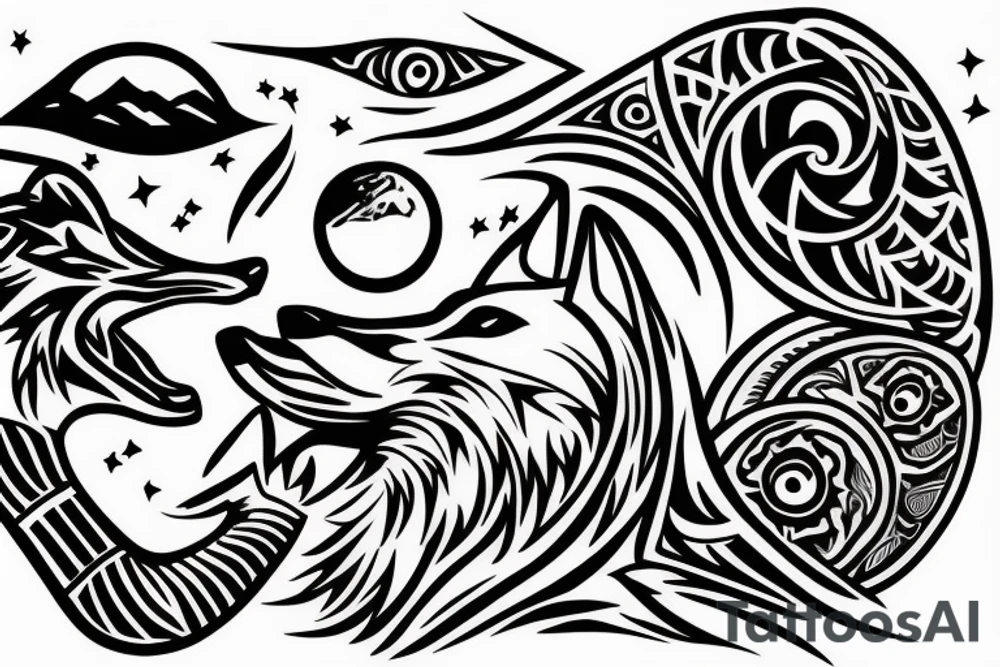 Wolf howling at the moon tattoo idea