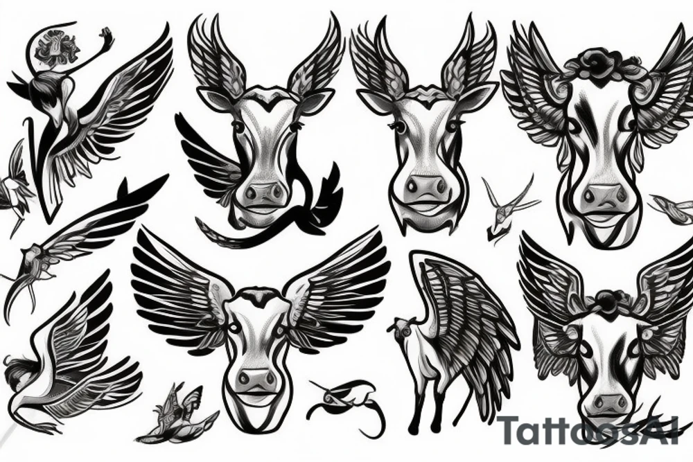 Dairy cow with wings tattoo idea