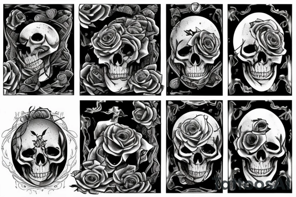 Roses, moon, skeleton crawling from an underwater tavern, rebirth, moon tattoo idea