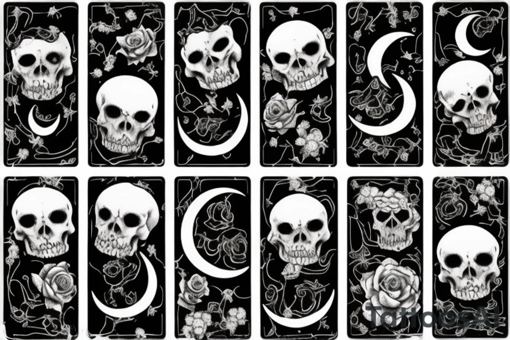 Roses, moon, skeleton crawling from an underwater tavern, rebirth, moon tattoo idea