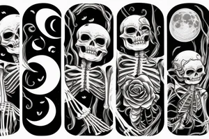 Roses, moon, skeleton crawling from an underwater tavern, moon tattoo idea