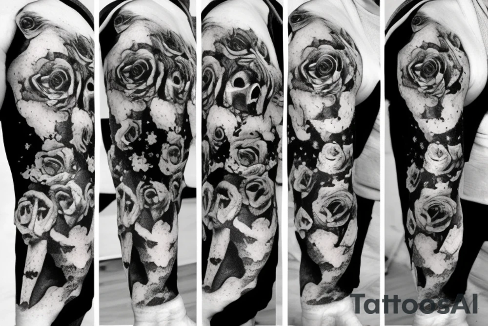 Roses, moon, skeleton crawling from an underwater tavern, moon tattoo idea Roses, moon, skeleton crawling from an underwater tavern, moon tattoo idea