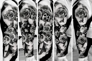 Roses, moon, skeleton crawling from an underwater tavern, moon tattoo idea