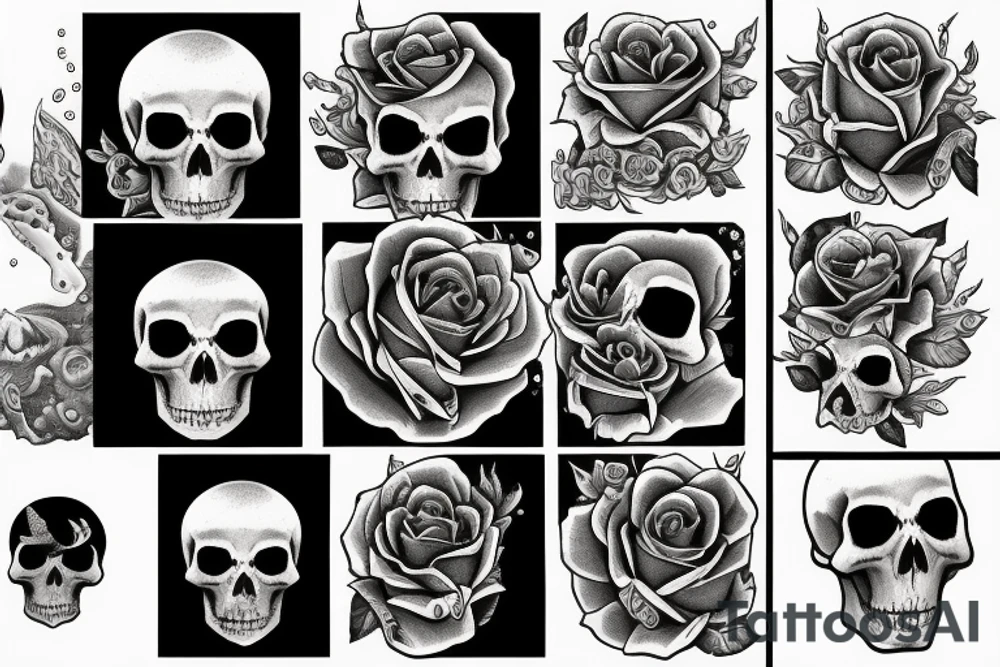 Roses, underwater tavern, moon, skeleton tattoo idea