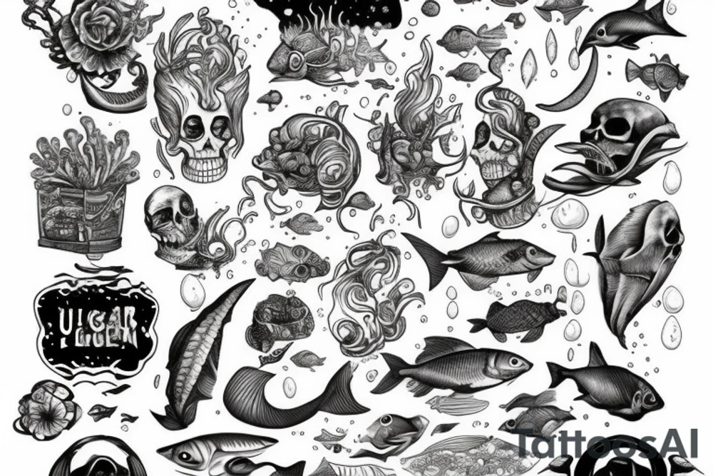 underwater tavern, moon, skeleton tattoo idea