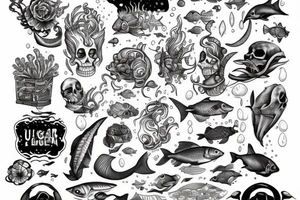 underwater tavern, moon, skeleton tattoo idea