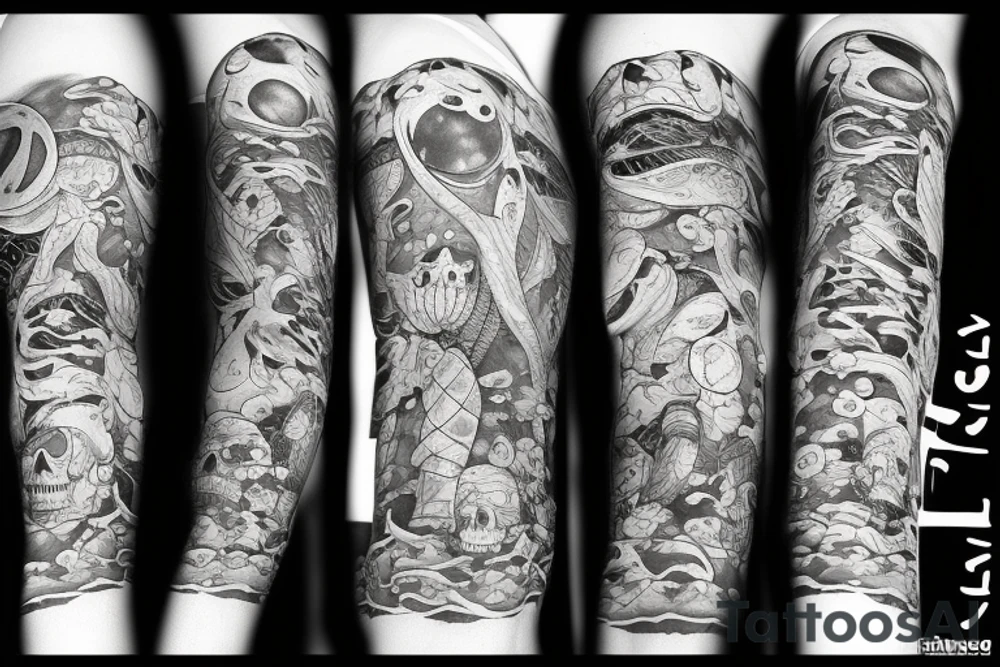 underwater tavern, moon, skeleton tattoo idea