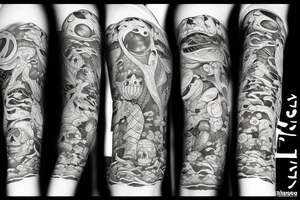 underwater tavern, moon, skeleton tattoo idea