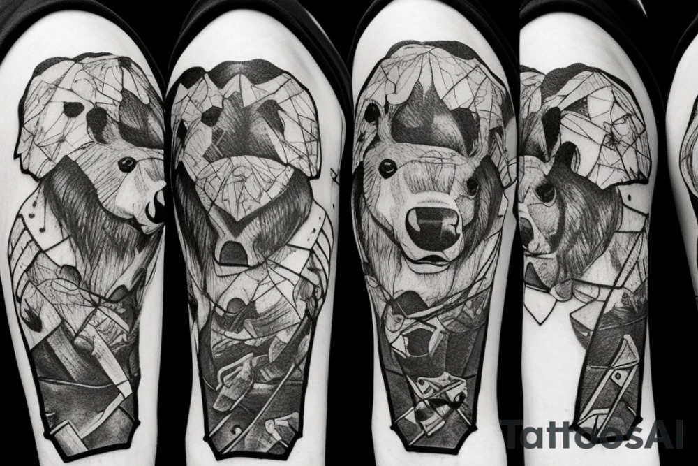 Bison and a teddy bear holding a grenade tattoo idea
