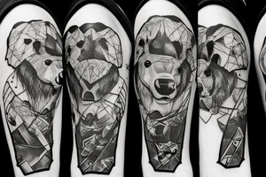 Bison and a teddy bear holding a grenade tattoo idea