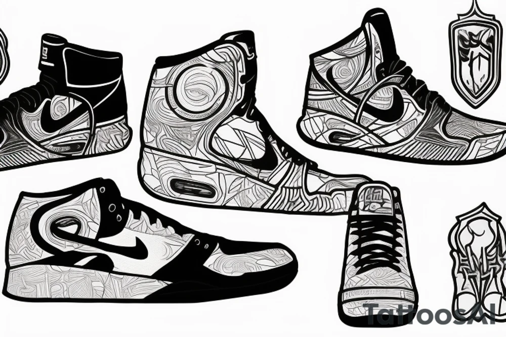 Pair of Hyper dunk 2015 basketball shoes stacked on top of each other with open laces tattoo idea
