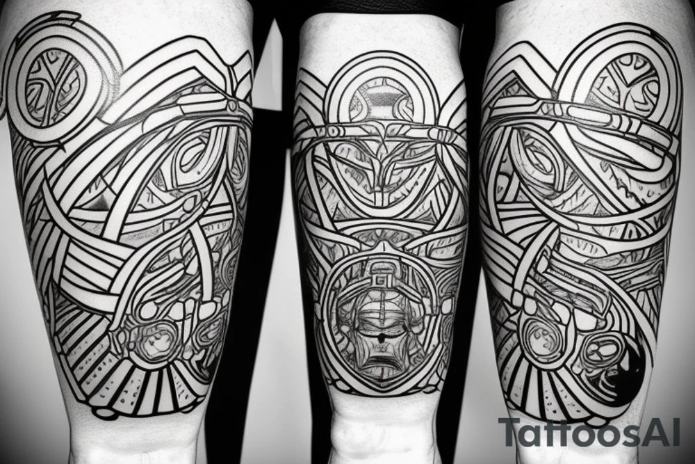 Ironman triathlon M that incorporates the swimming, biking, and running along with the Colorado C.  This would be on the calf of a leg.  Use Hawaii art style. tattoo idea