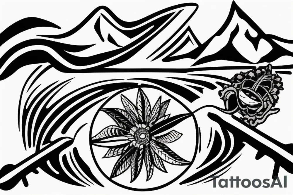 Colorado logo that incorporate triathlon swim, bike and run. 
This would be on the calf of a leg.  Use Hawaii art style. tattoo idea