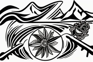 Colorado logo that incorporate triathlon swim, bike and run. 
This would be on the calf of a leg.  Use Hawaii art style. tattoo idea