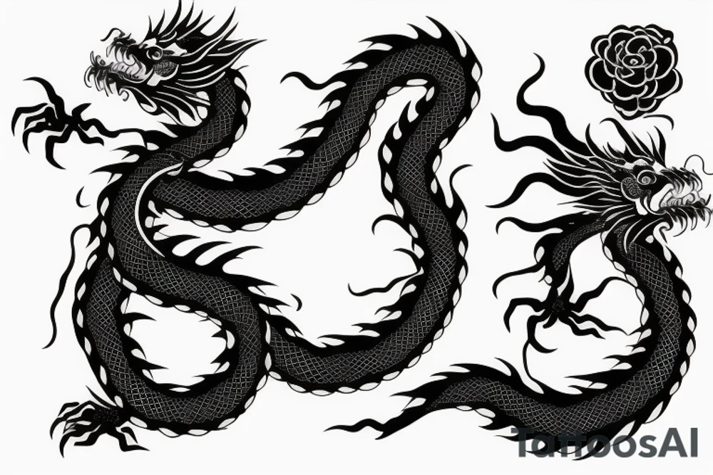 Black Chinese dragon holding golden rose tattoo idea