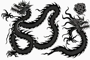 Black Chinese dragon holding golden rose tattoo idea