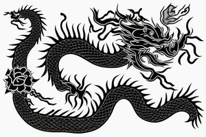 Black Chinese dragon holding golden rose tattoo idea