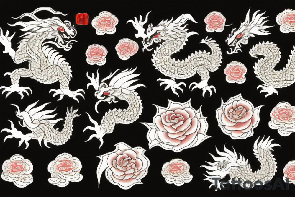 Chinese dragon holding golden rose tattoo idea