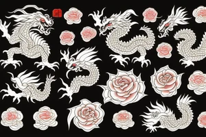 Chinese dragon holding golden rose tattoo idea