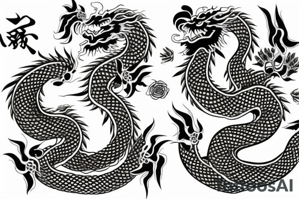 Chinese dragon holding golden rose tattoo idea