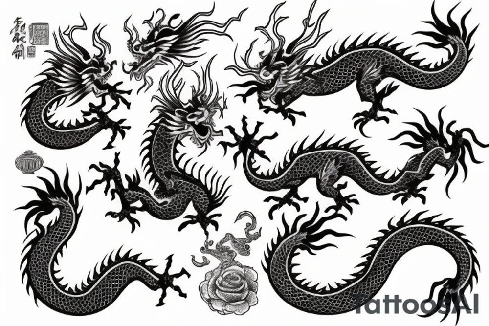 Chinese dragon holding golden rose tattoo idea