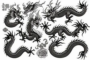 Chinese dragon holding golden rose tattoo idea