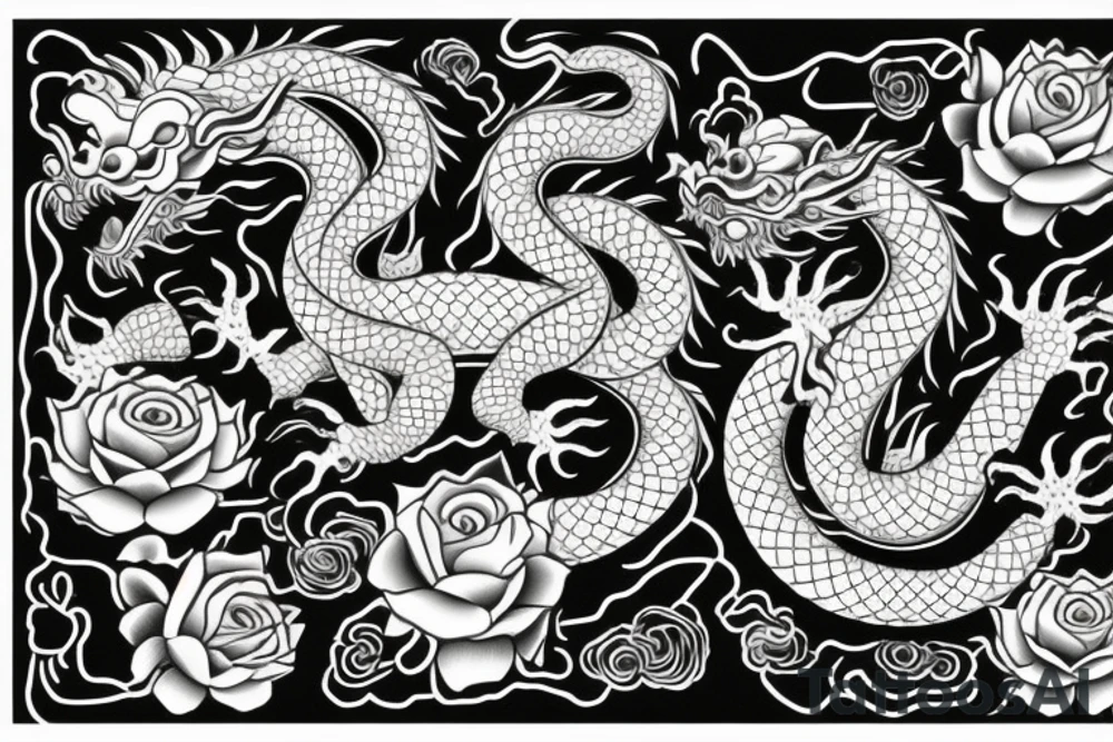Chinese dragon holding golden rose tattoo idea
