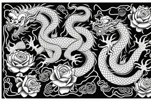 Chinese dragon holding golden rose tattoo idea