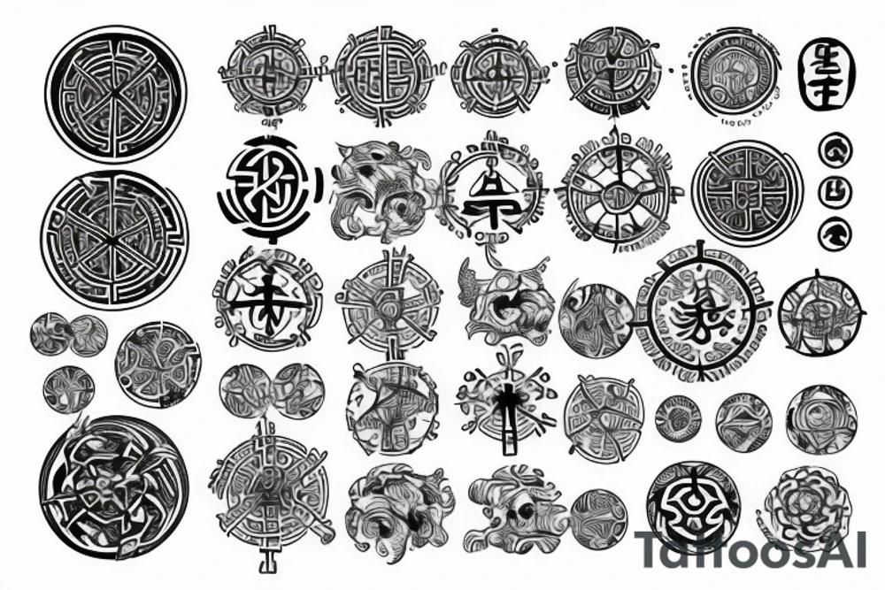 Runic wheel surrounding a stoic symbol tattoo idea