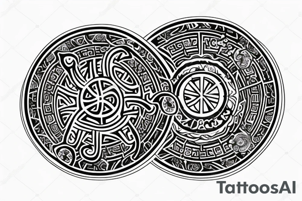 Runic wheel surrounding a stoic symbol tattoo idea