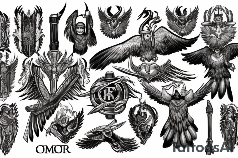 Hammer of Thor eagle occubus tattoo idea