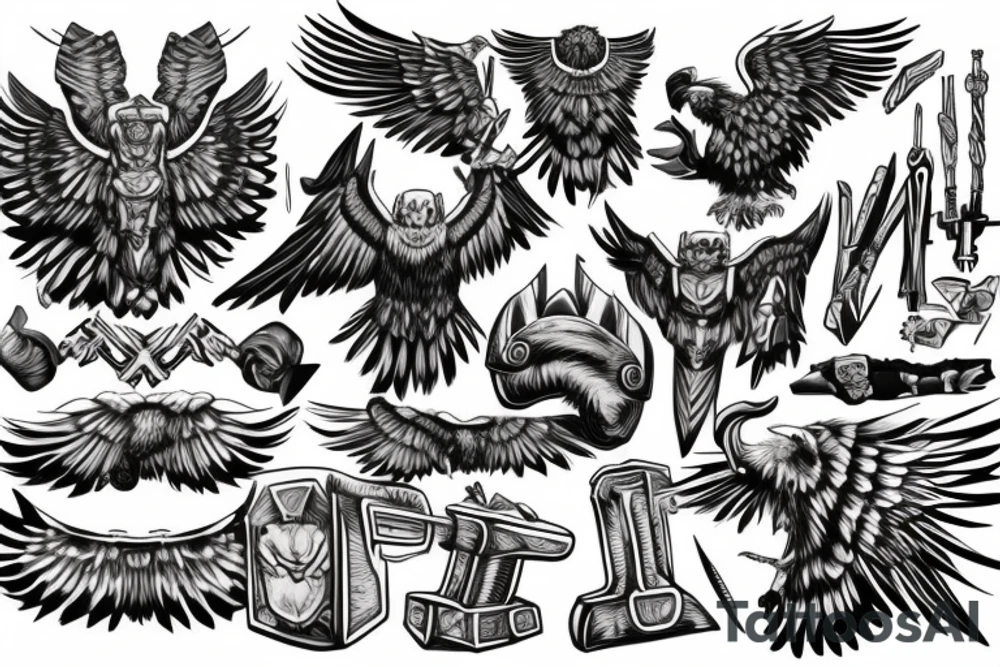 Hammer of Thor eagle occubus tattoo idea