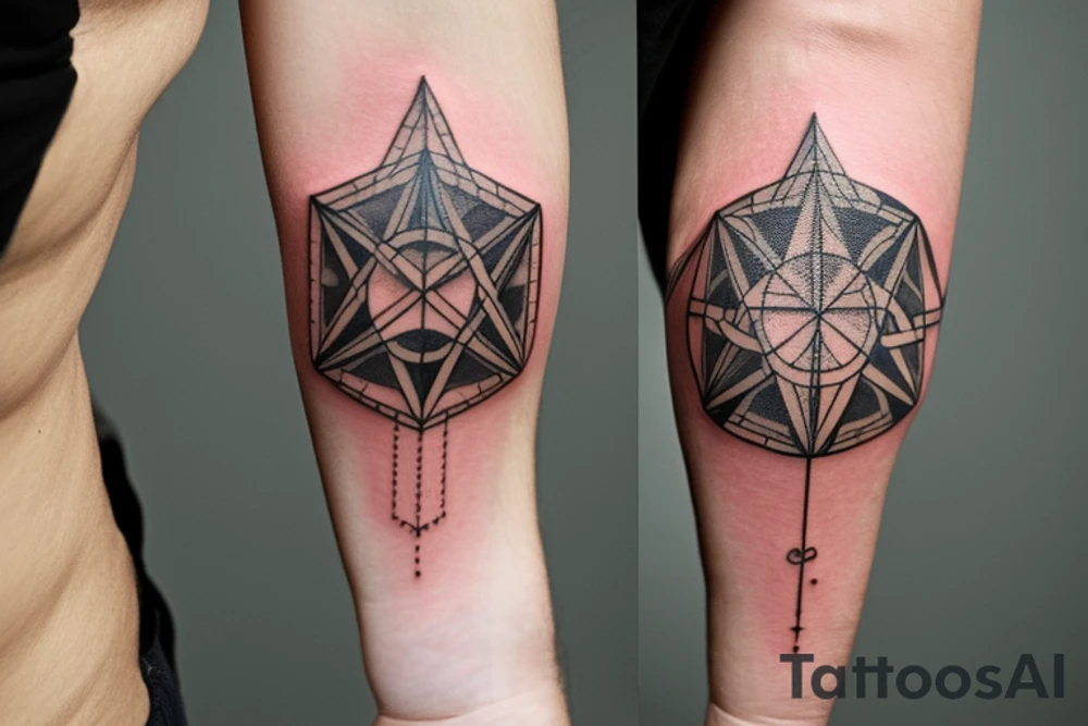 Das Tattoo zeigt eine stilisierte, abstrakte Darstellung der Weltkugel, die aus verschiedenen geometrischen Formen oder Linien besteht. Diese Linien können zum Beispiel die Kontinente und Ozeane darstellen. Die Weltkugel ist von einem Ring umgeben, der das Konzept des globalen Bewusstseins symbolisiert tattoo idea