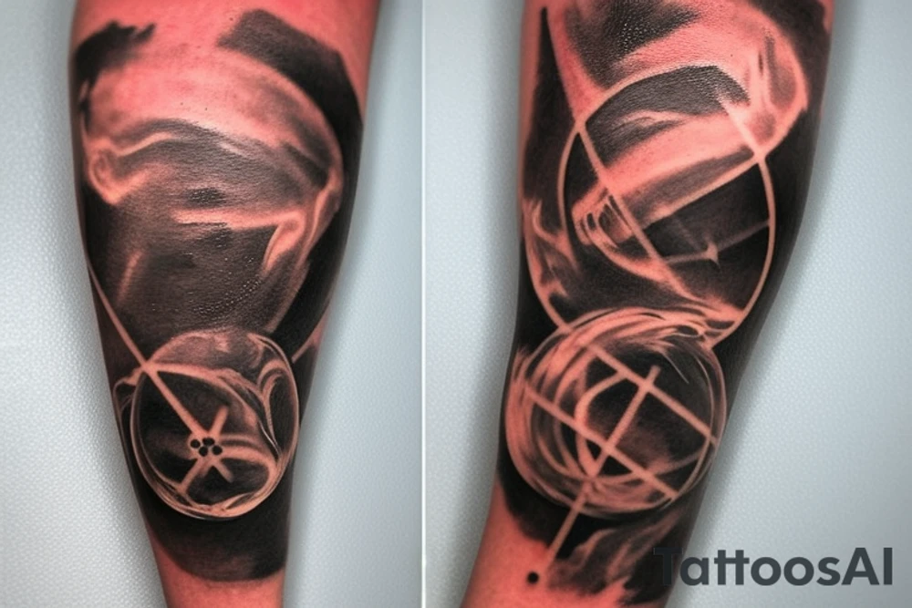 Das Tattoo zeigt eine stilisierte, abstrakte Darstellung der Weltkugel, die aus verschiedenen geometrischen Formen oder Linien besteht. Diese Linien können zum Beispiel die Kontinente und Ozeane darstellen. Die Weltkugel ist von einem Ring umgeben, der das Konzept des globalen Bewusstseins symbolisiert tattoo idea