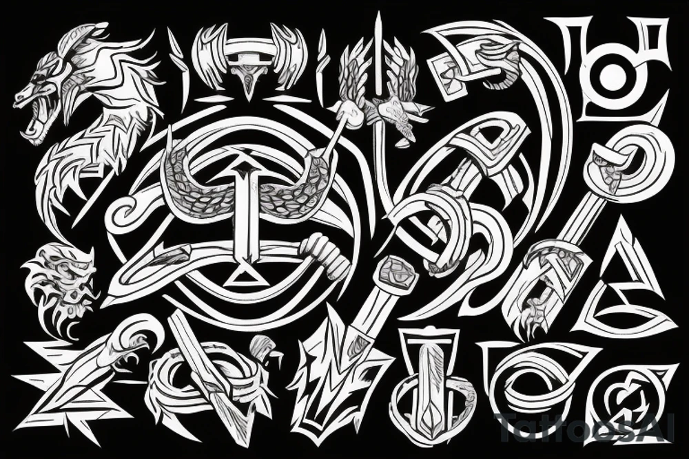 Hammer of Thor surrounded by ouroboros tattoo idea