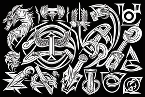 Hammer of Thor surrounded by ouroboros tattoo idea